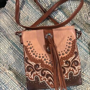 Montana West Brown and Cream Studded Crossbody Bag NWOT